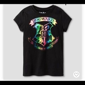 Harry Potter‎ Hogwarts Crest T-Shirt Rainbow Foil XS Girls Black Top